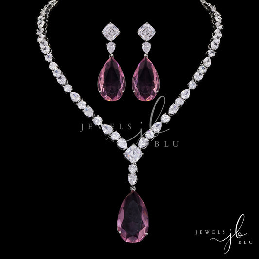 Amelia Diamond And Coloured Drop Long Necklace Set