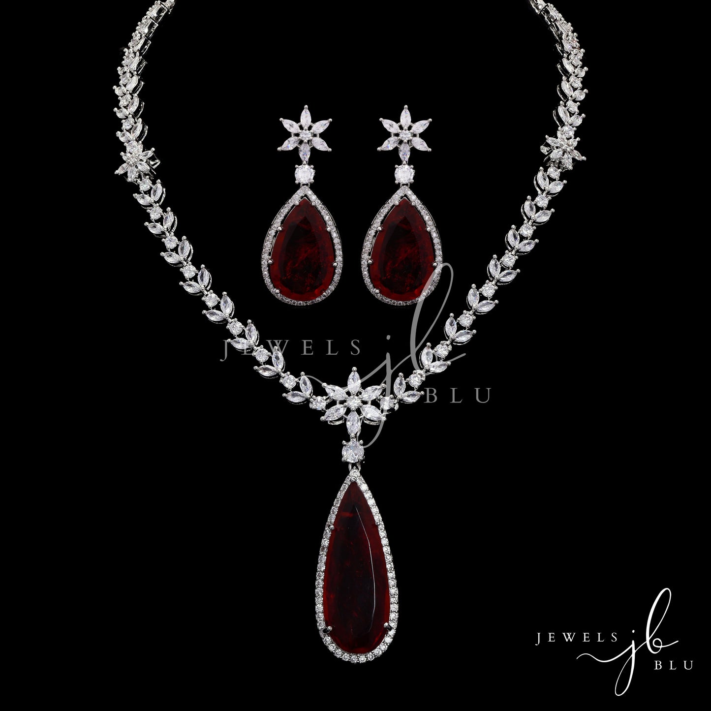 Ruby Delcy American Diamond Cocktail Necklace Set