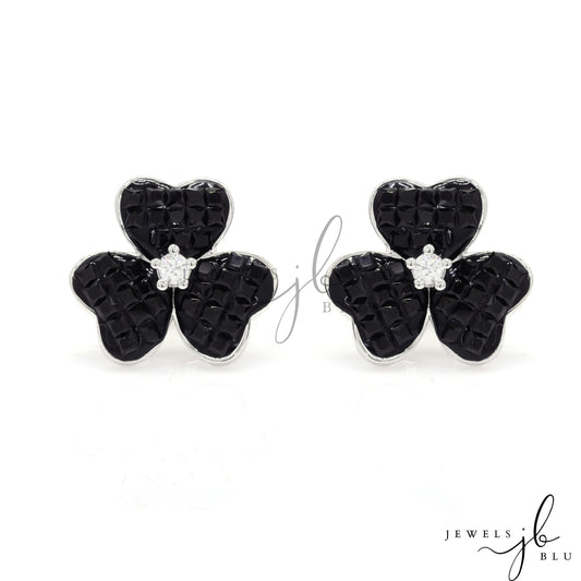 Invisible Setting 3 Petal Black Geneva Studs