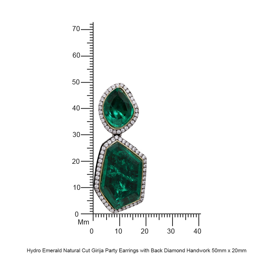 Hydro Emerald Natural Cut Girija Party Earrings with Back Diamond Handwork