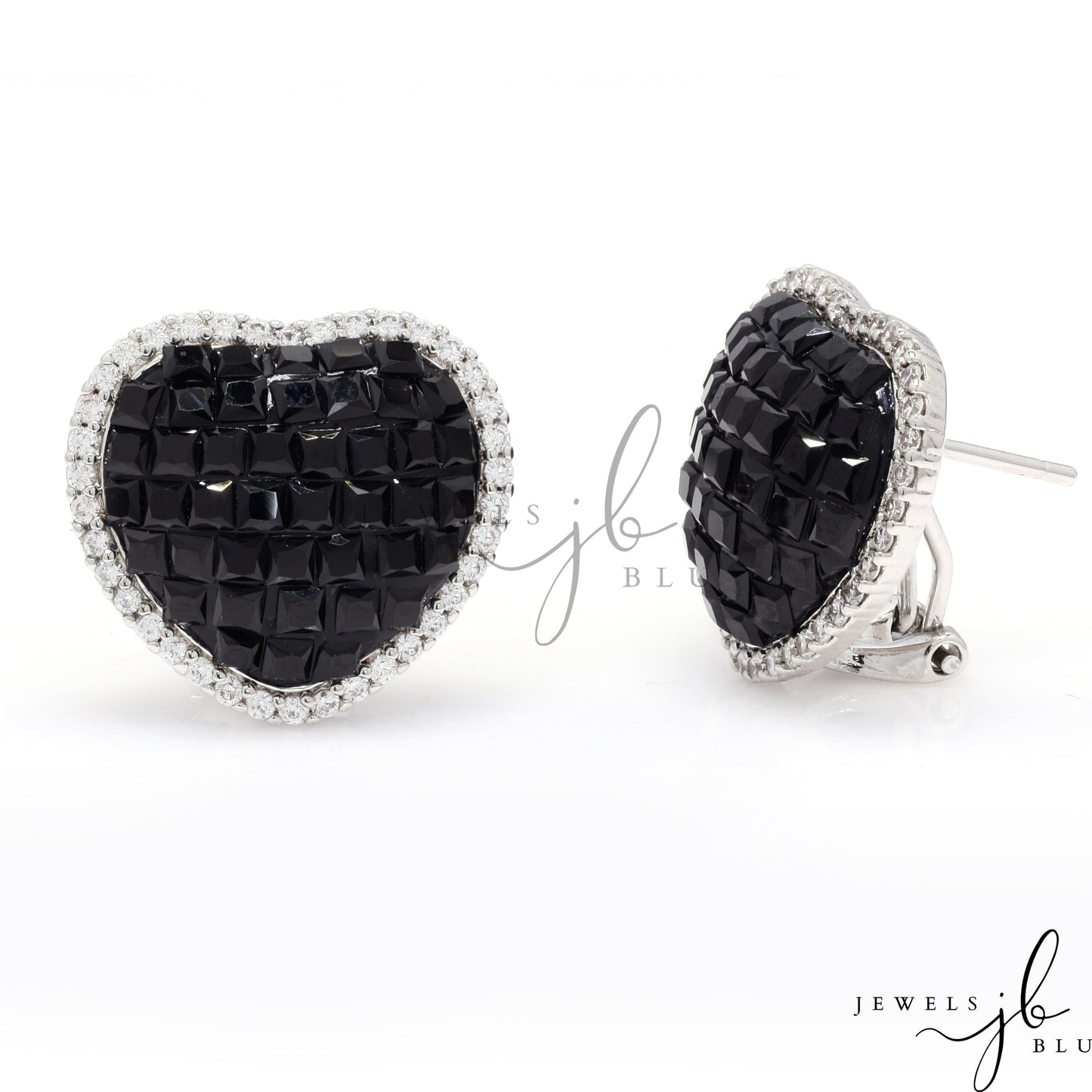 Black Diamond  Invisible Setting Jazz Heart Studs