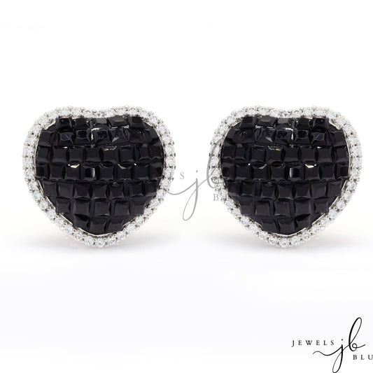 Black Diamond  Invisible Setting Jazz Heart Studs