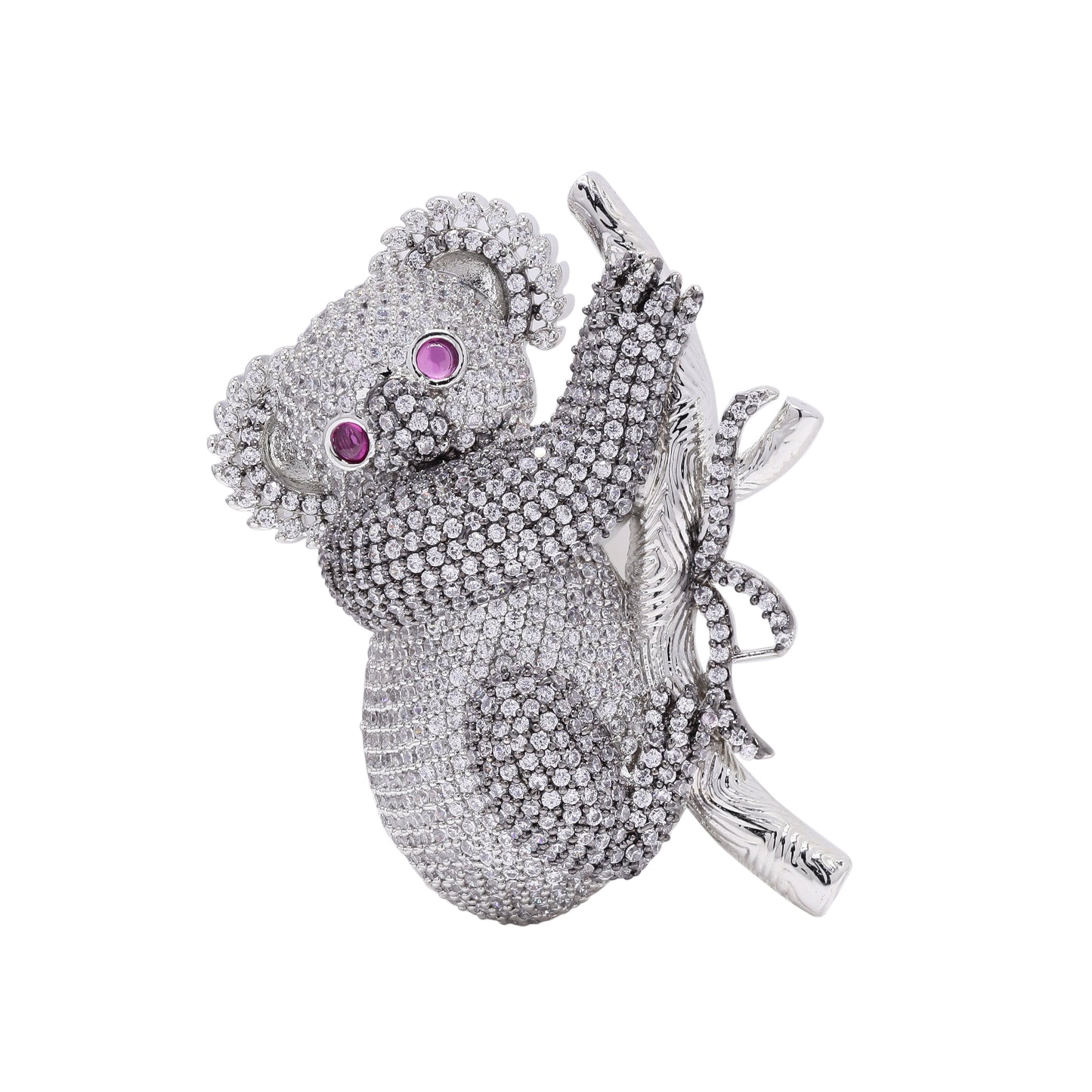 Micro Setting Diamond Studded Koala Bear Unisex Statement Brooch for Men and Women with Ruby Dt