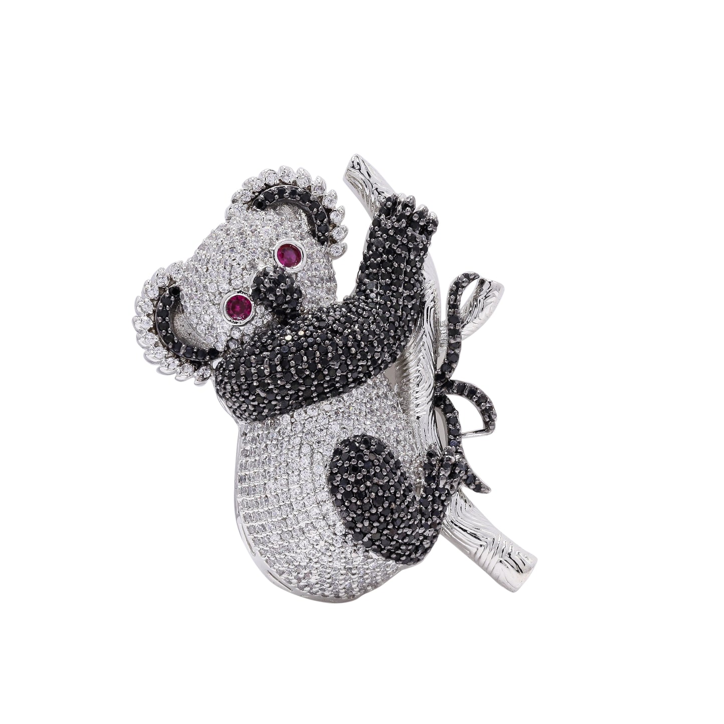 Micro Setting Black  Diamond Studded Koala Bear Unisex Statement Brooch for Men and Women with Ruby Dt