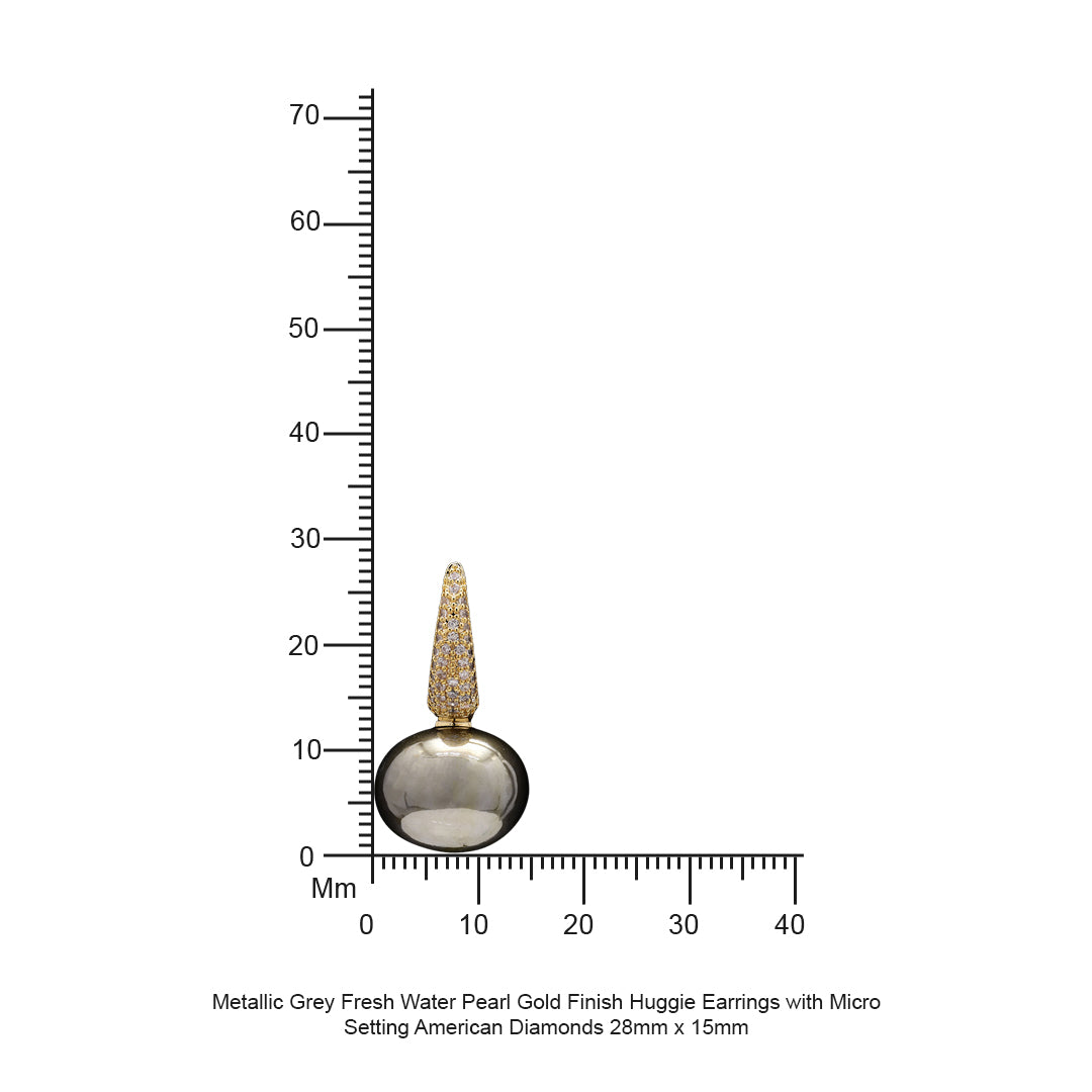 Metallic Fresh Water Pearl White Finish Huggie Earrings with Micro Setting American Diamonds