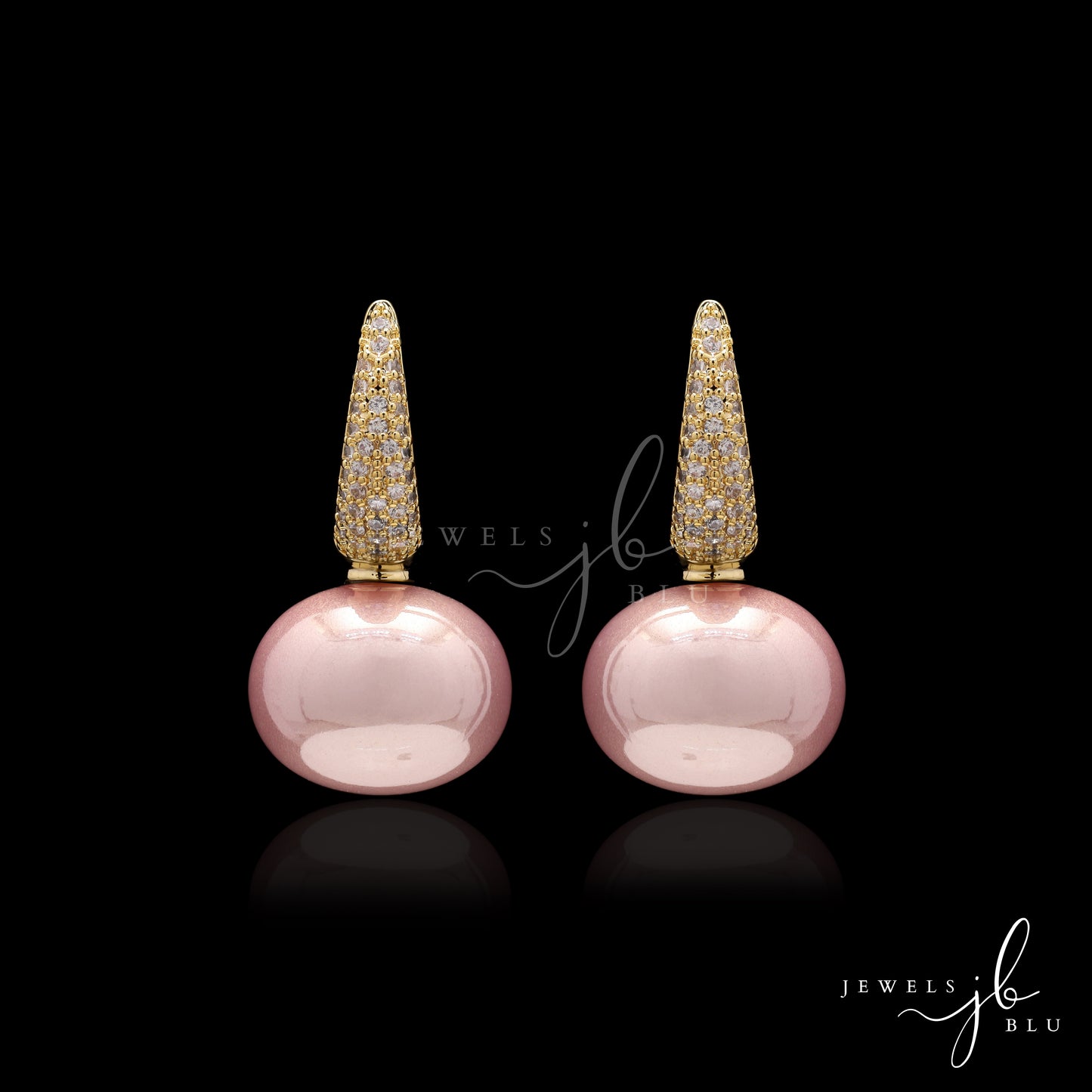 Metallic Pink Fresh Water Pearl Gold Finish Huggie Earrings with Micro Setting American Diamonds