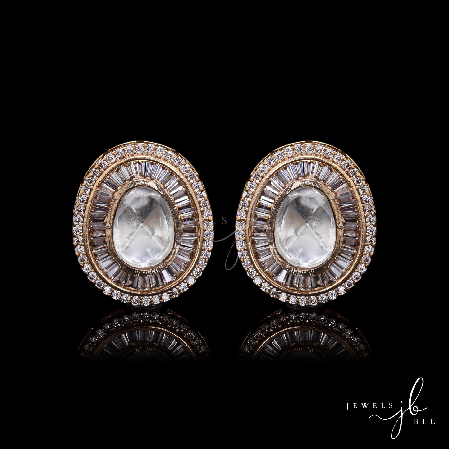 Gold Finish Classic Oval Polki Sahiba Studs