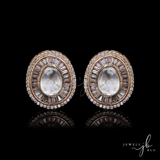 Gold Finish Classic Oval Polki Sahiba Studs