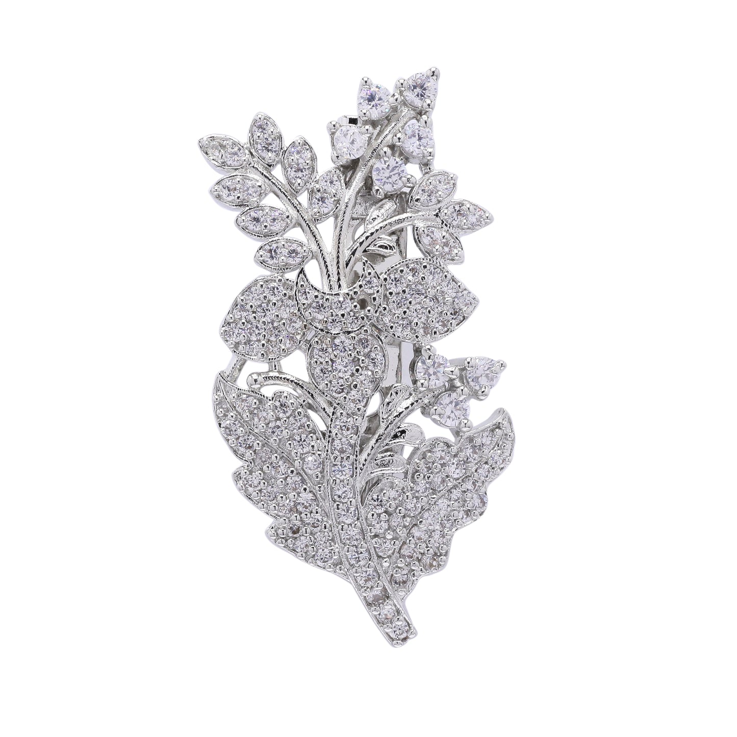 Diamond Studded Intricate Floral Unisex Brooch for Men and Women