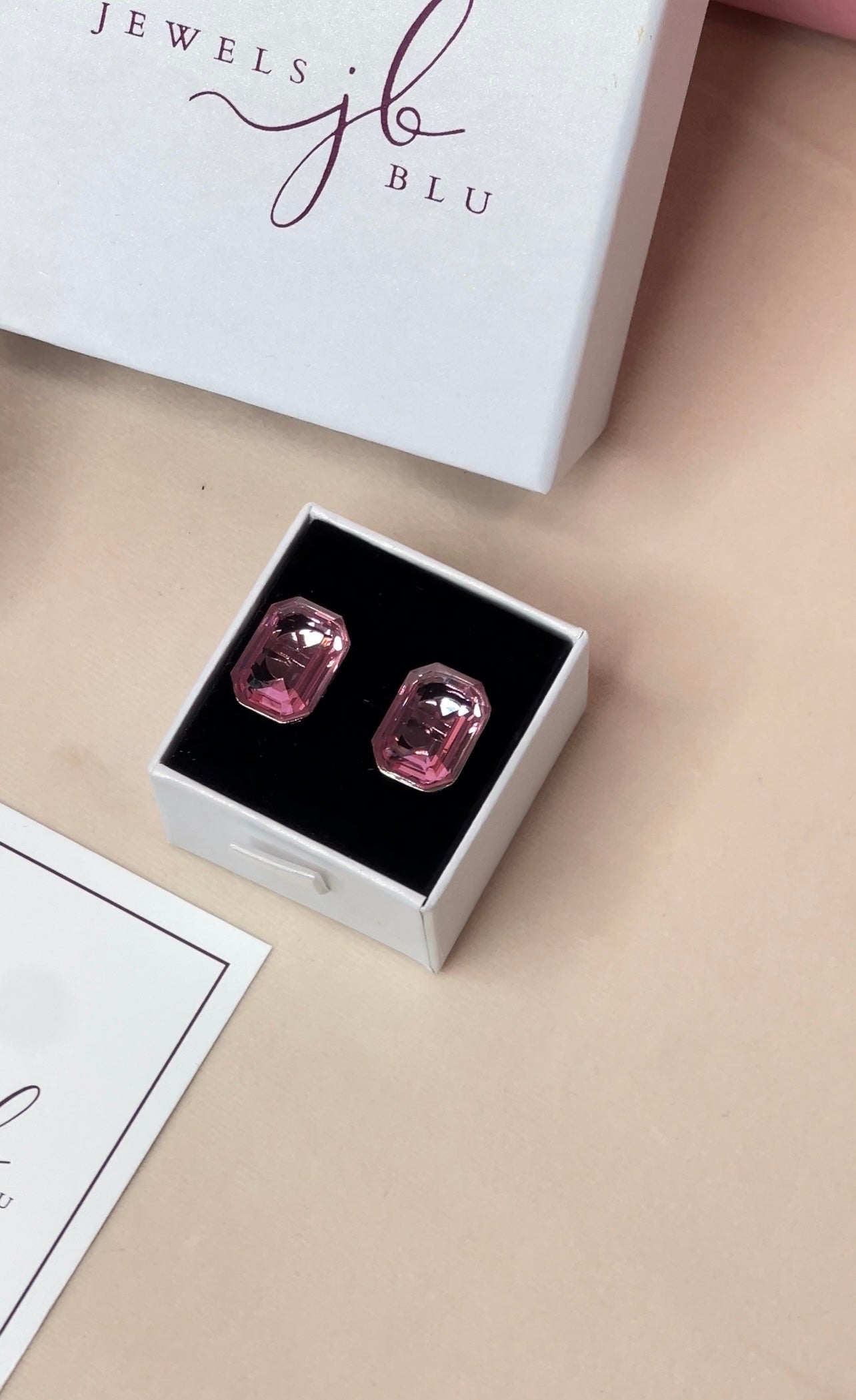 Rose Pink Clear Crystal Stud Earrings