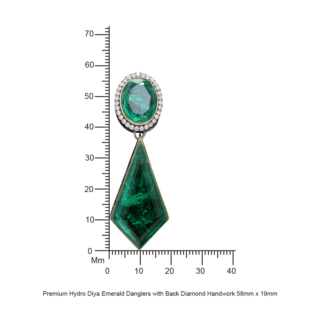 Premium Hydro Diya Emerald Danglers with Back Diamond Handwork