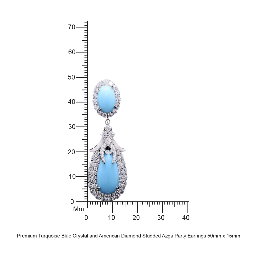 Premium Turquoise Blue Crystal and American Diamond Studded Azga Party Earrings