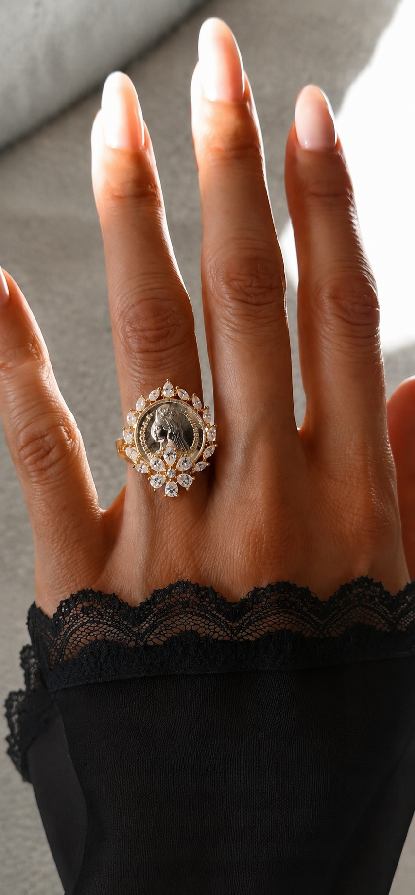 Gold Finish Ginni Gold Coin Adjustable Ring ( Fits All Sizes )