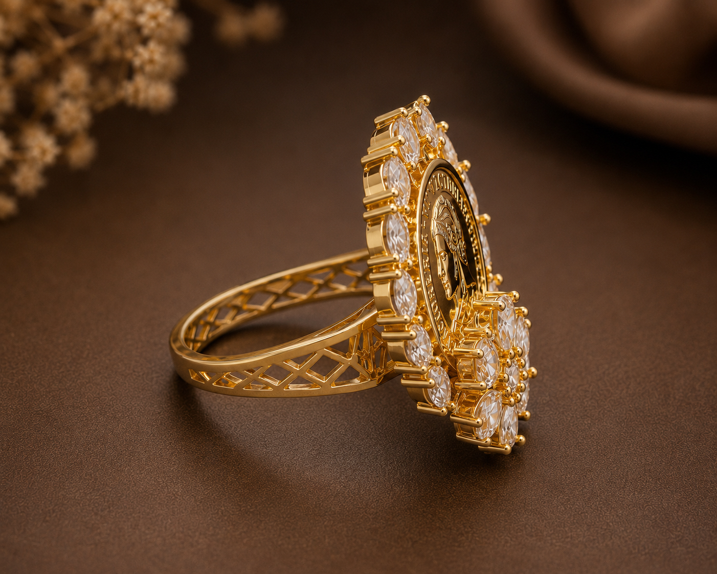 Gold Finish Ginni Gold Coin Adjustable Ring ( Fits All Sizes )