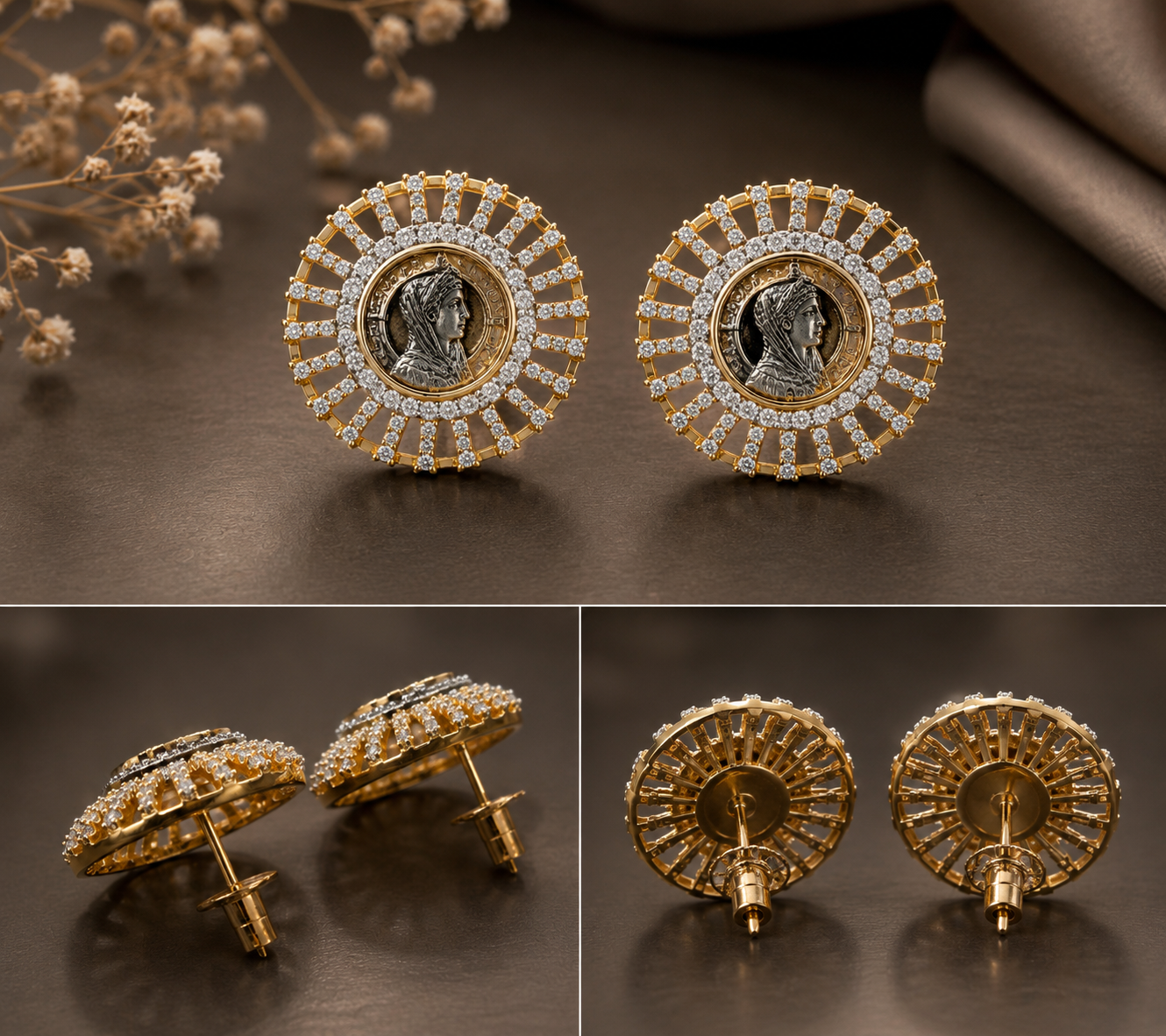 Gold Finish Ginni Gold Coin Stud Earrings