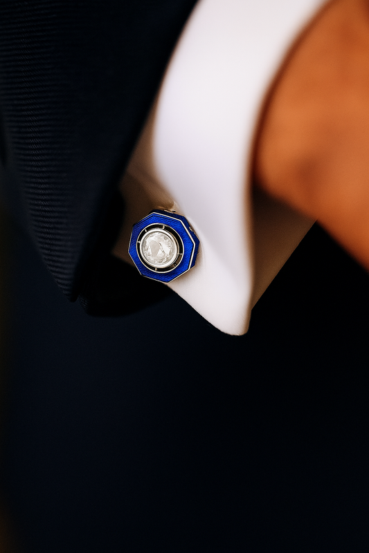 Glazed Blue Enamel Bezel Setting Polki Mens Cuff Link Pair