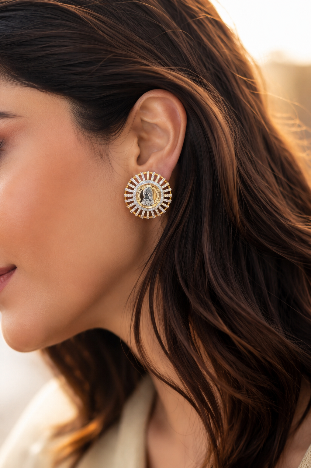 Gold Finish Ginni Gold Coin Stud Earrings