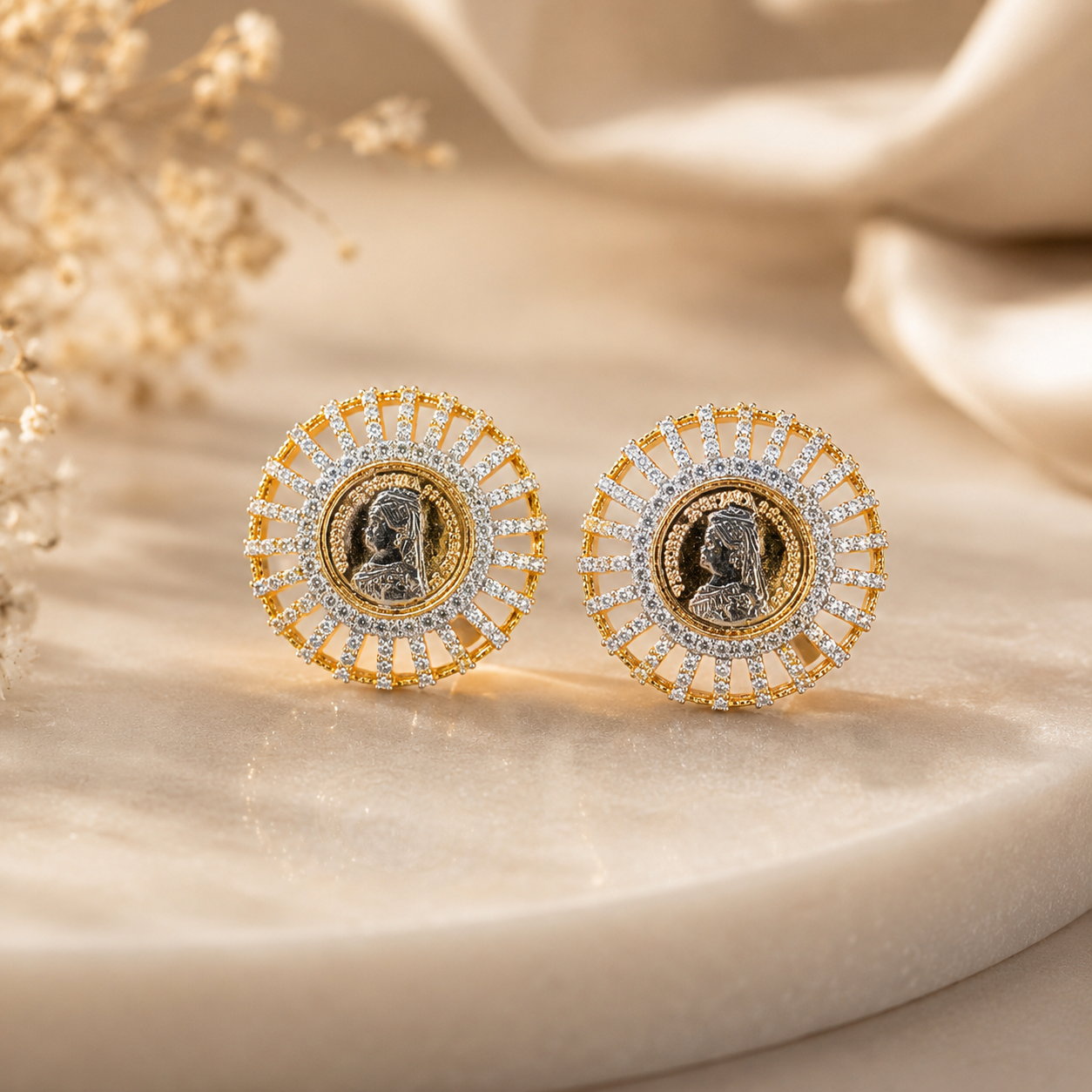 Gold Finish Ginni Gold Coin Stud Earrings