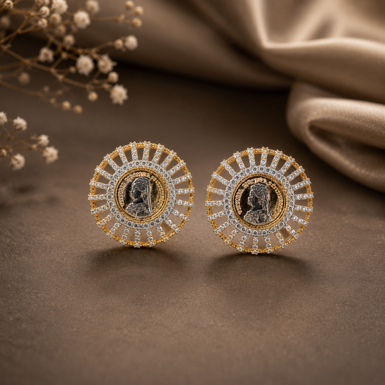 Gold Finish Ginni Gold Coin Stud Earrings
