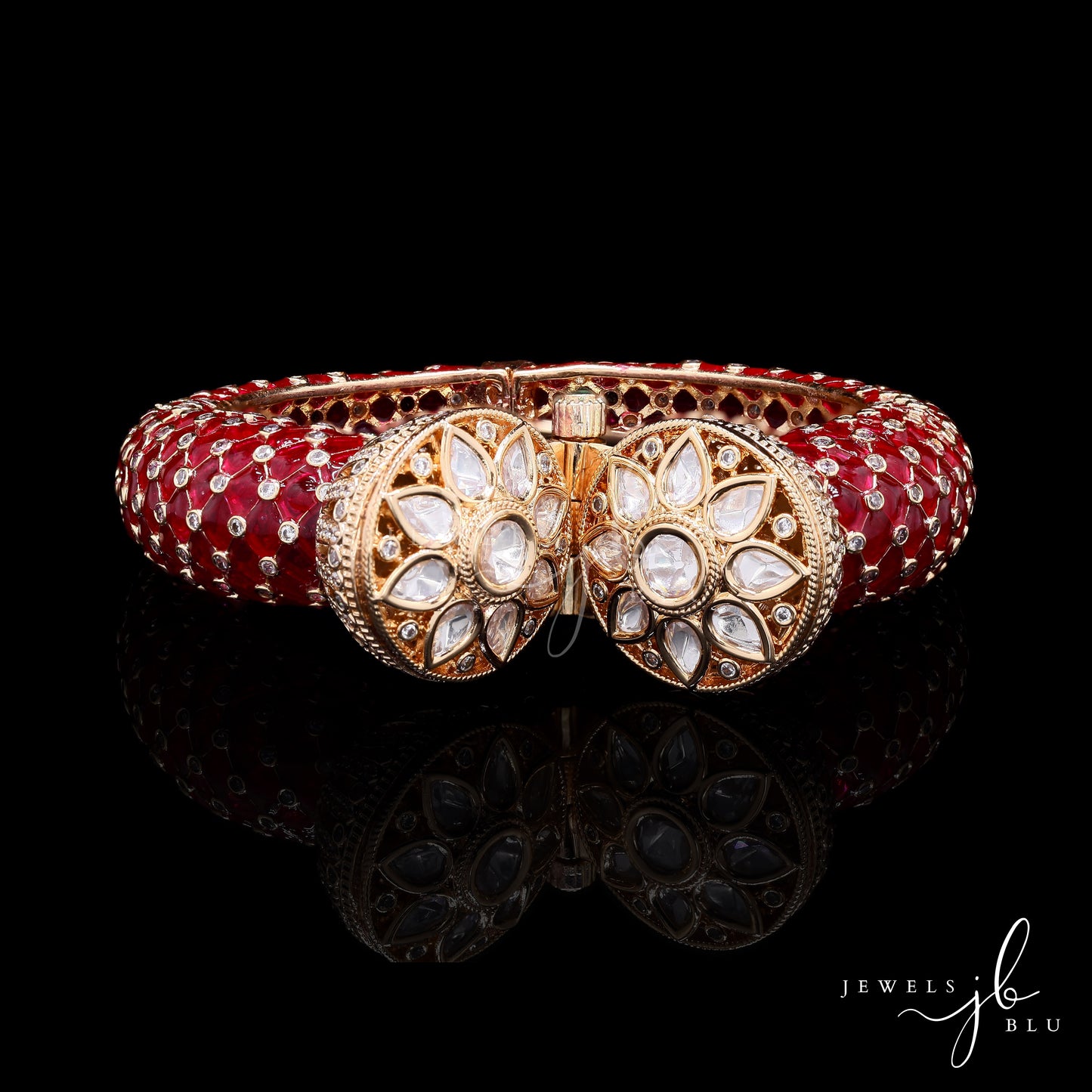 Invisible Setting Ruby Polki Traditional Bundela Openable Kada