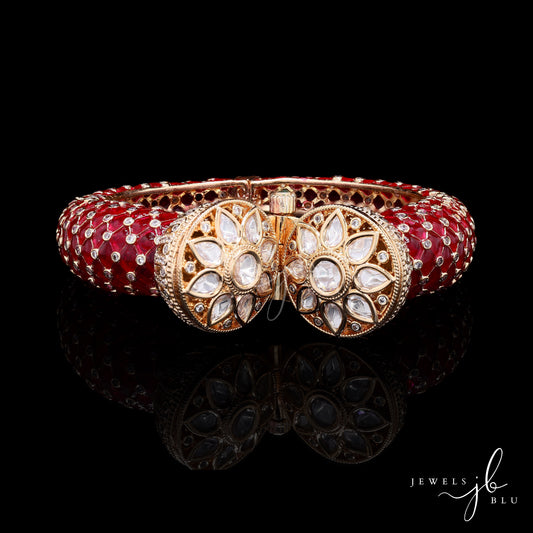 Invisible Setting Ruby Polki Traditional Bundela Openable Kada