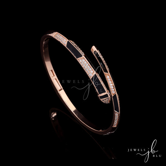 Premium Rose Gold Finish American Diamond With Black Enamel Openable Bracelet