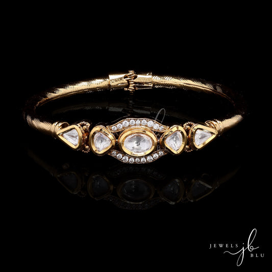 Gold Finish Polki Vantara Openable Kada Bracelet