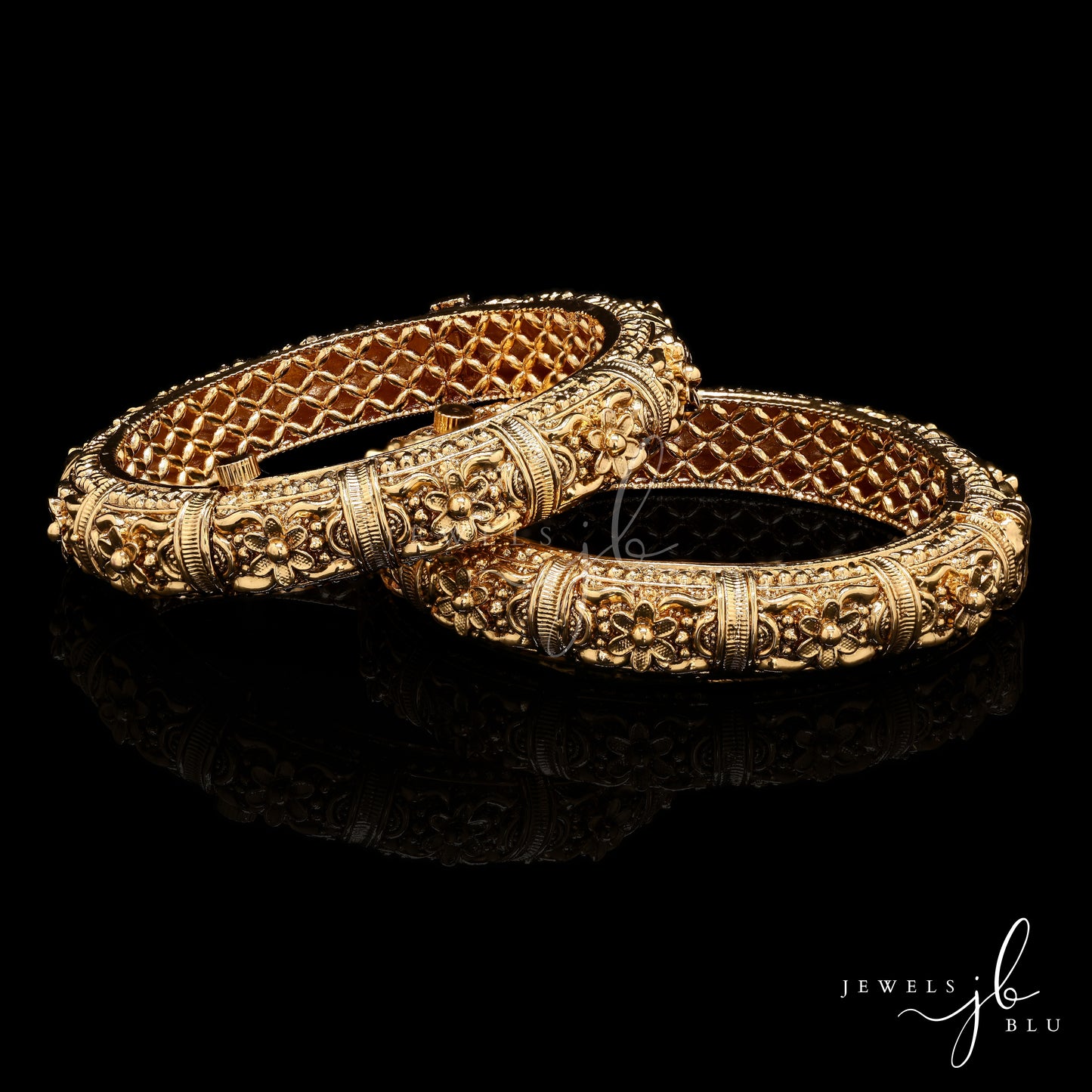 Handcrafted Antique Gold Finish Kalakari Openable Kada Bangles ( Pair of Two )