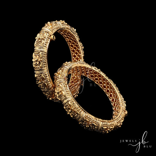Handcrafted Antique Gold Finish Kalakari Openable Kada Bangles ( Pair of Two )