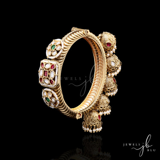 Handcrafted Jhoomer Polki Traditional Openable Kada Bracelet  ( Pair of Two )