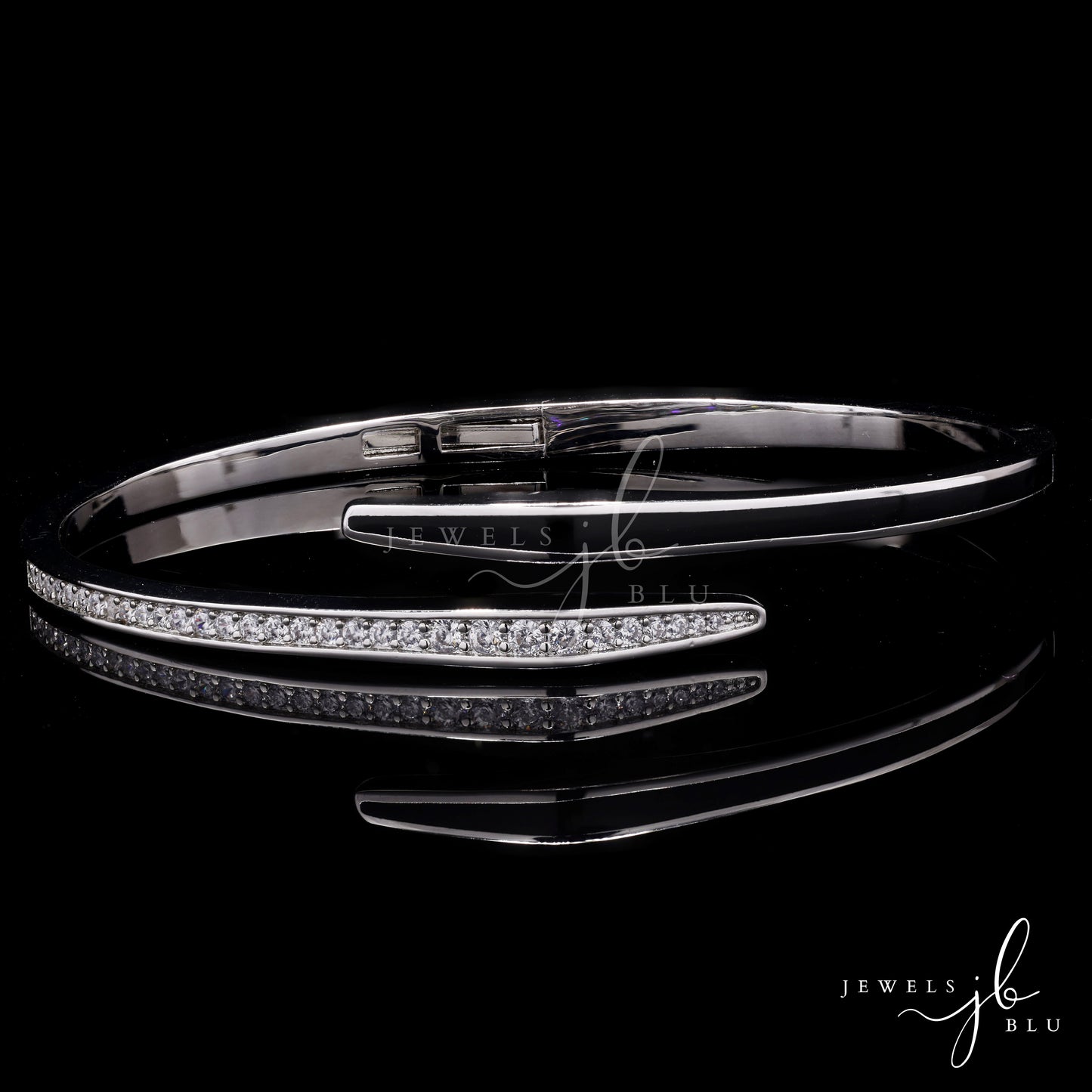 Premium American Diamond Micro Setting and Black Enamel Openable Bracelet