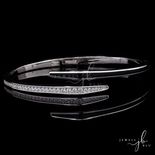 Premium American Diamond Micro Setting and Black Enamel Openable Bracelet