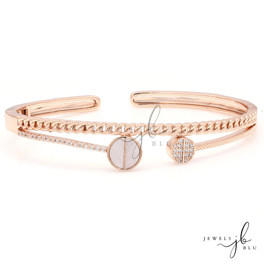 Premium Rose Gold Finish Two Line Openable Bracelet with Mother of Pearl Detailing