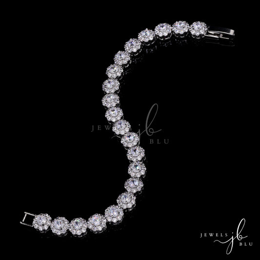 Classic Round Cut Solitaire Floral Cluster Tennis Bracelet