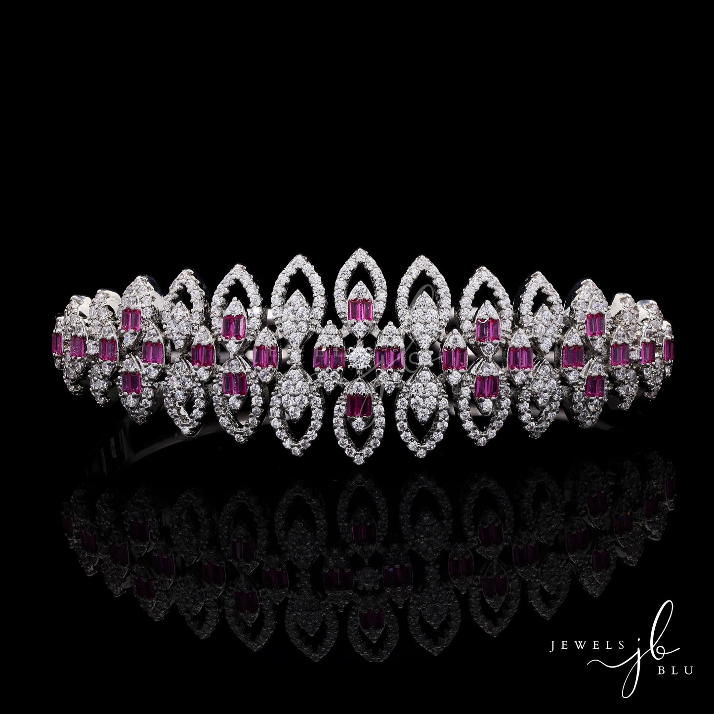 Premium American Diamond Marquise Motiff Openable Bridal Bracelet with Ruby Detailing