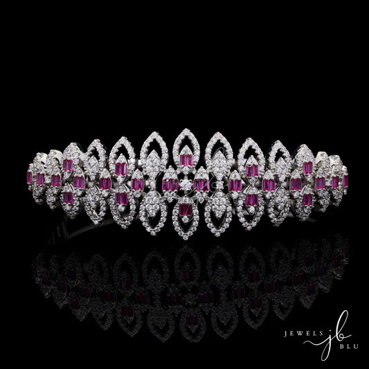 Premium American Diamond Marquise Motiff Openable Bridal Bracelet with Ruby Detailing