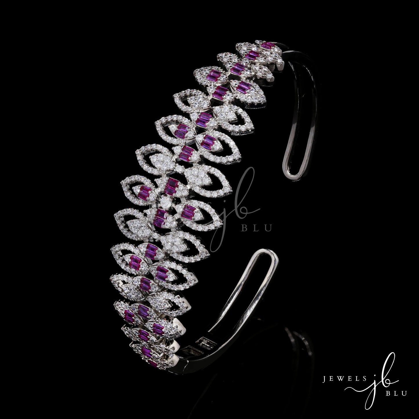 Premium American Diamond Marquise Motiff Openable Bridal Bracelet with Ruby Detailing