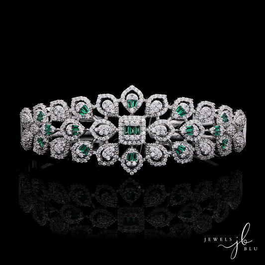 Premium Octa Setting Hydro Emerald Broad Bridal Zina Openable Kada Bracelet