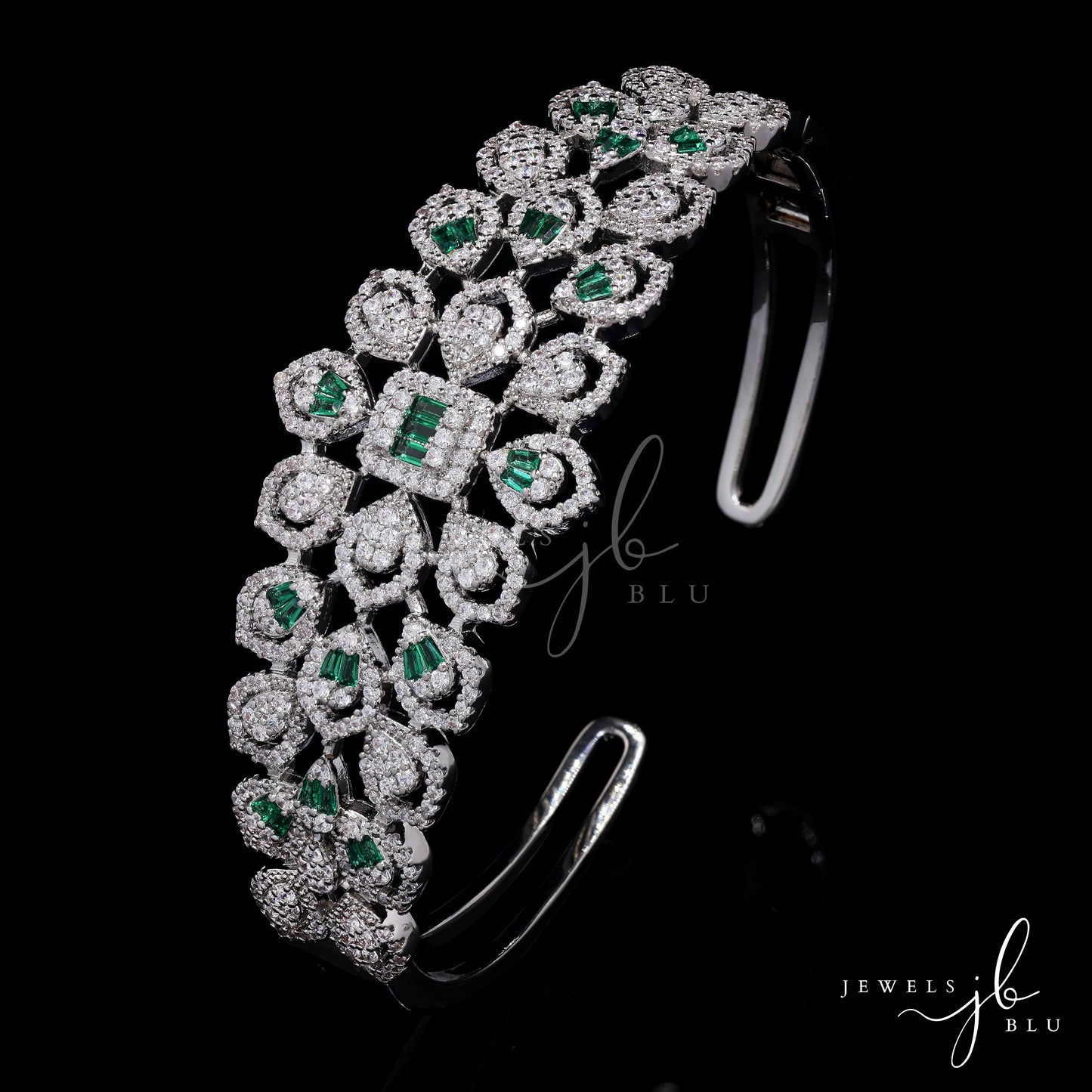 Premium Octa Setting Hydro Emerald Broad Bridal Zina Openable Kada Bracelet