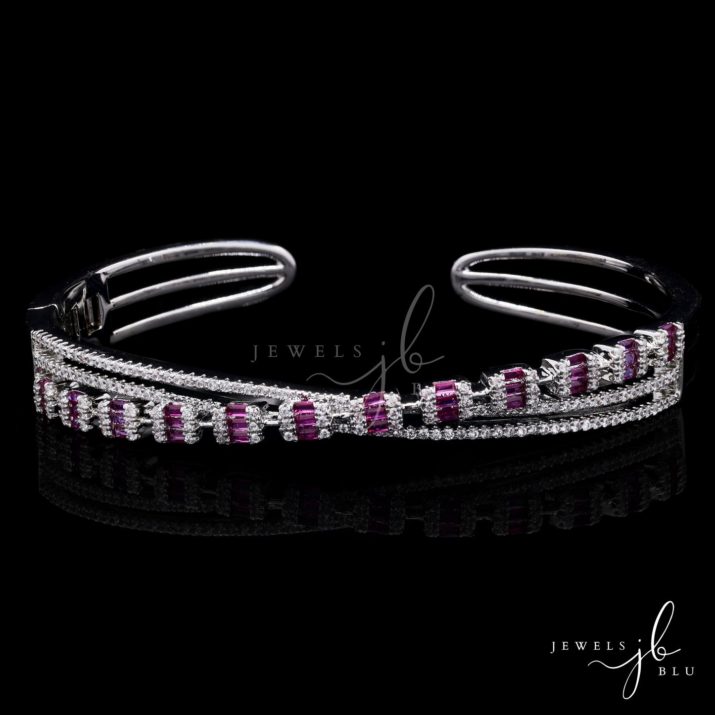 Premium American Diamond Studded Intertwined Debby Openable Bracelet with Ruby Detailing