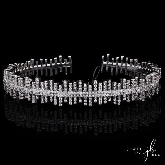 Premium American Diamond Zebra Openable Bracelet with Double Line Diamond Cluster