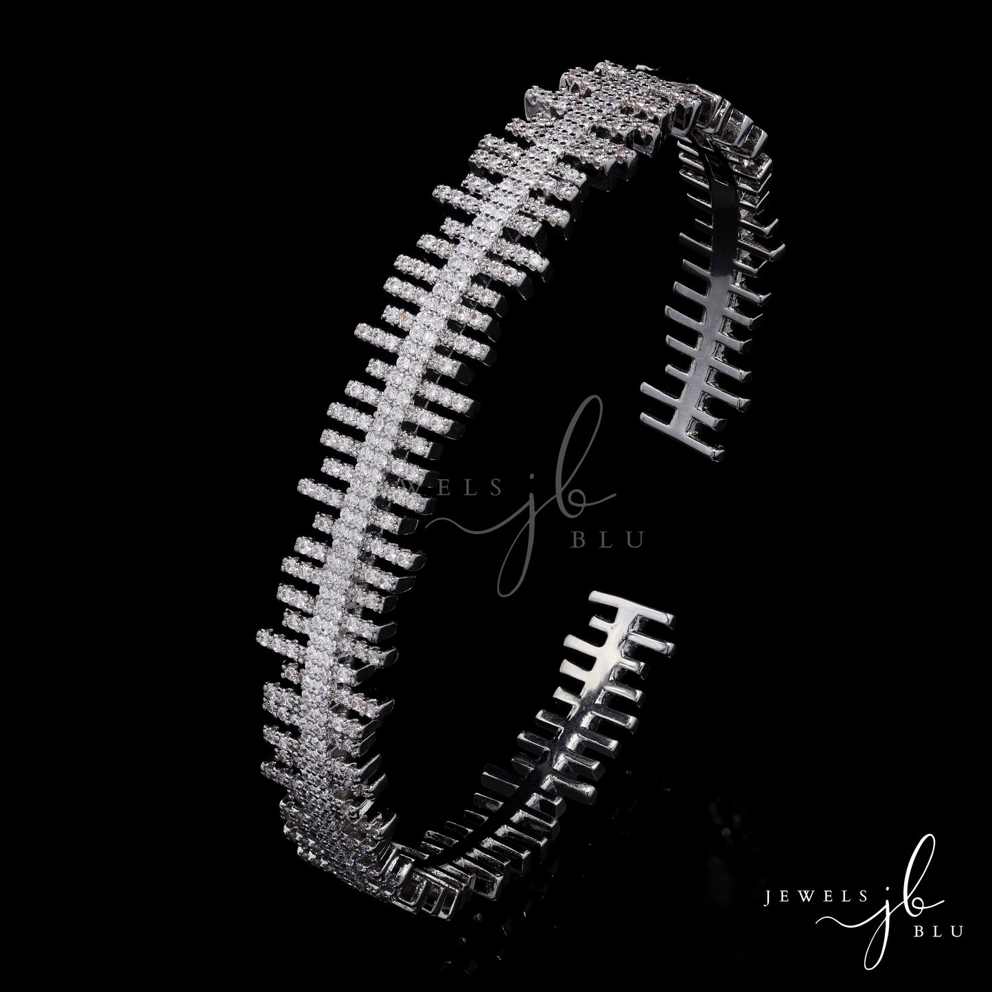 Premium American Diamond Zebra Openable Bracelet with Double Line Diamond Cluster