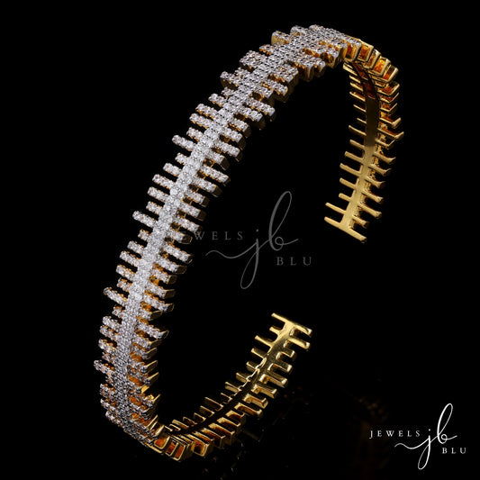 Premium Gold Finish American Diamond Zebra Openable Bracelet with Double Line Diamond Cluster