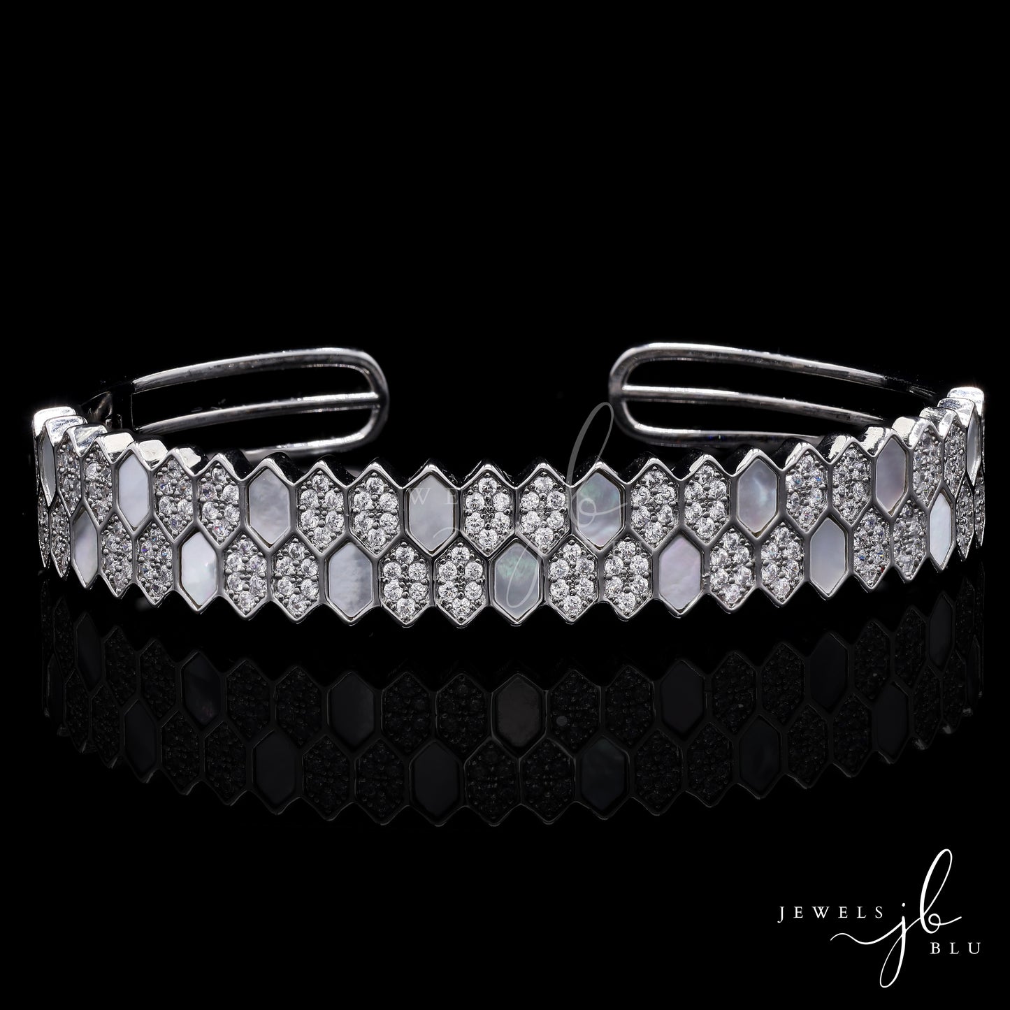 Premium American Diamond and Mother of Pearl Hexa Openable Bracelet