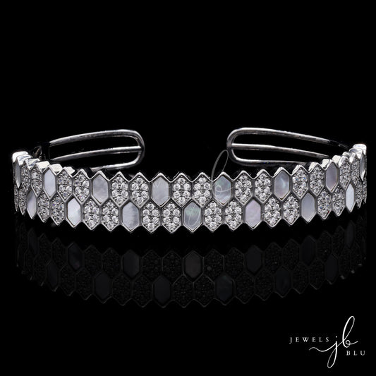 Premium American Diamond and Mother of Pearl Hexa Openable Bracelet