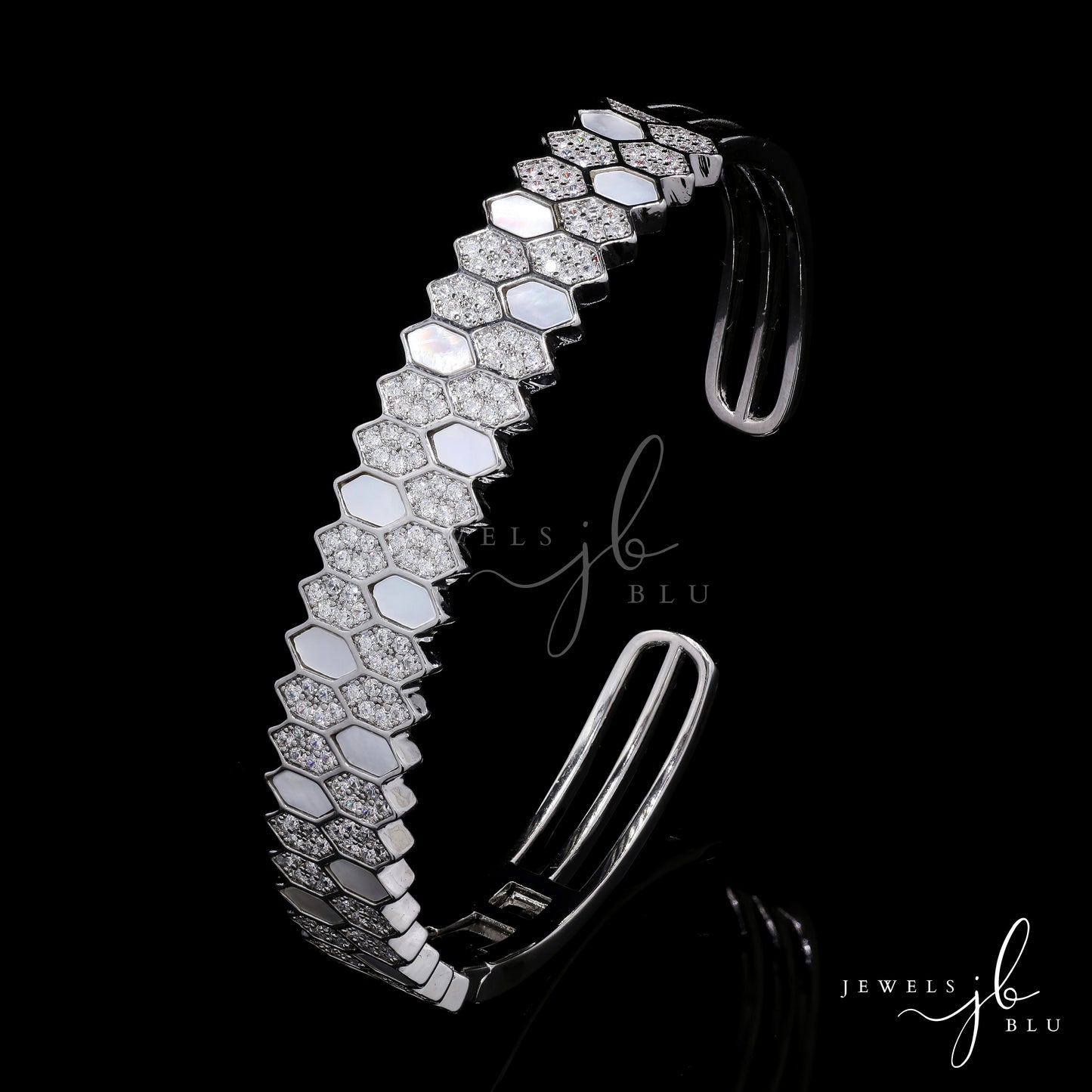 Premium American Diamond and Mother of Pearl Hexa Openable Bracelet
