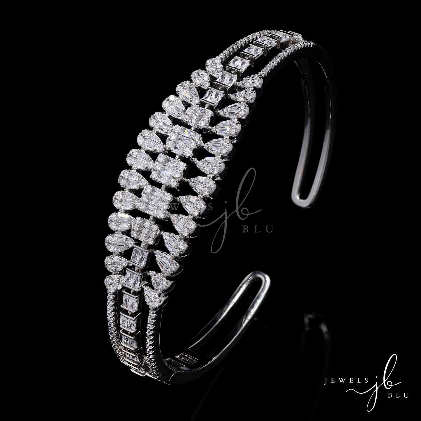 Premium American Diamond Baguette Pressure Setting Bridal Sia Openable Kada Bracelet