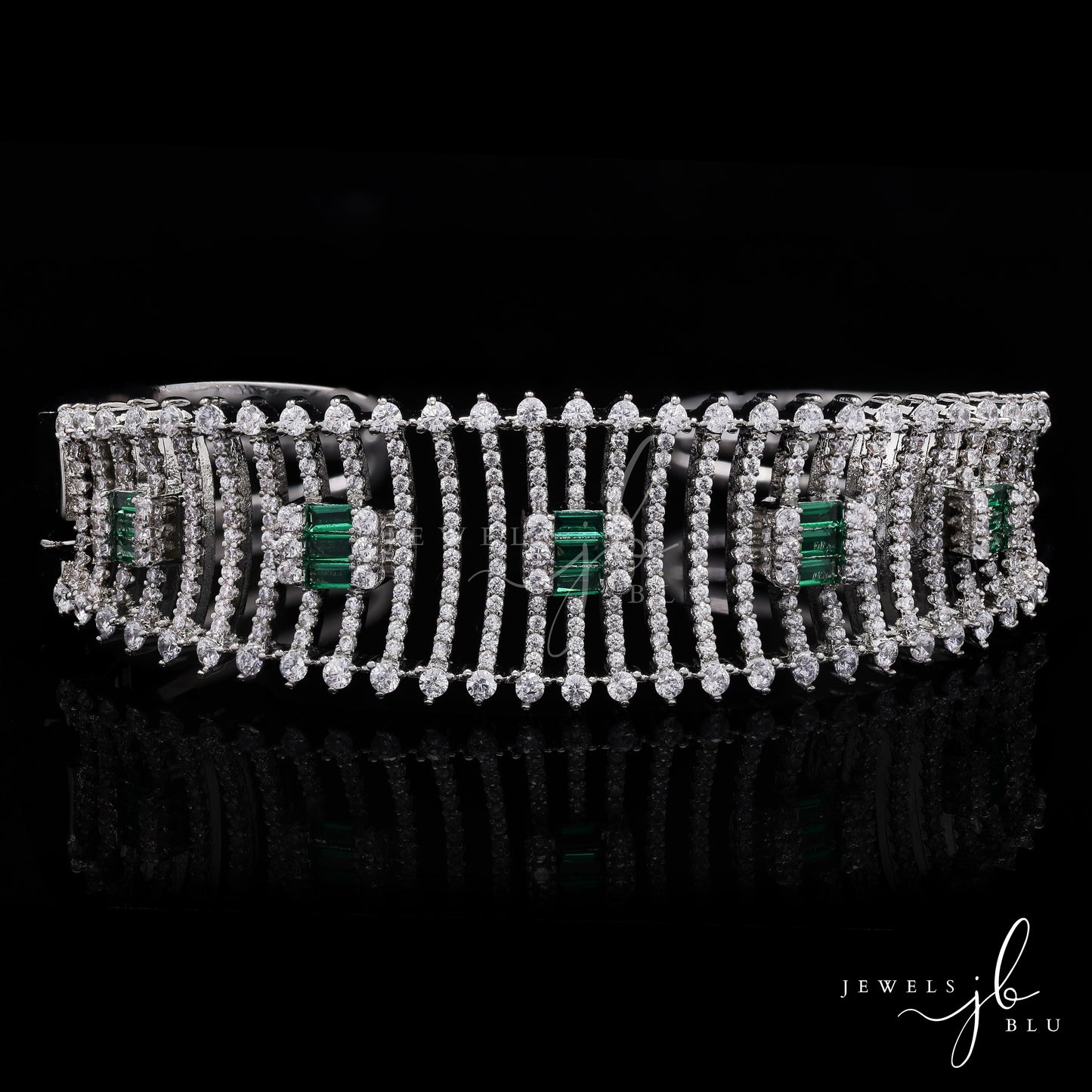 Premium American Diamond Jaal Bridal Openable Bracelet with Emerald Detailing
