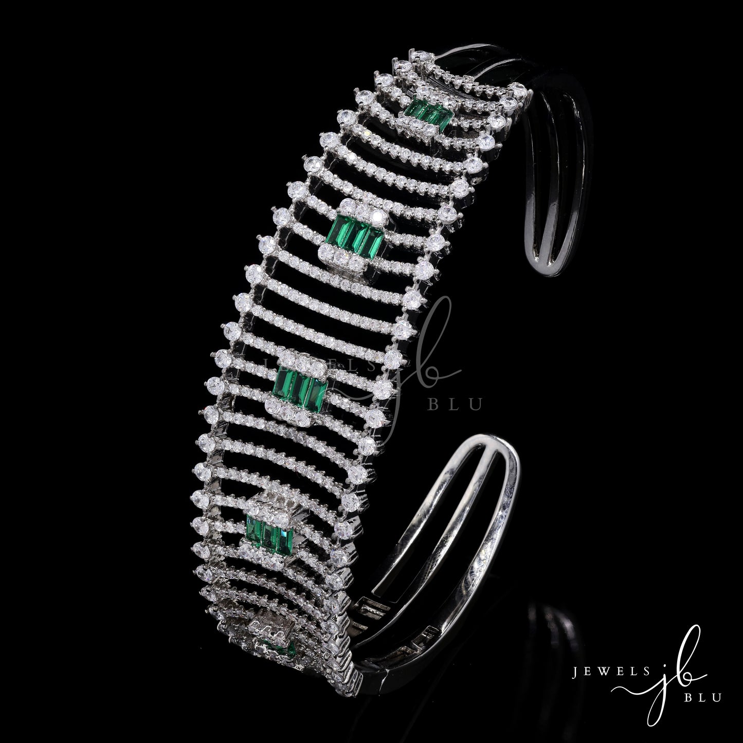 Premium American Diamond Jaal Bridal Openable Bracelet with Emerald Detailing