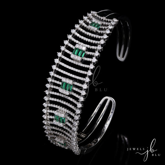 Premium American Diamond Jaal Bridal Openable Bracelet with Emerald Detailing